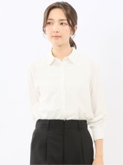 レーヨン混 レギュラーカラー 比翼長袖ブラウス