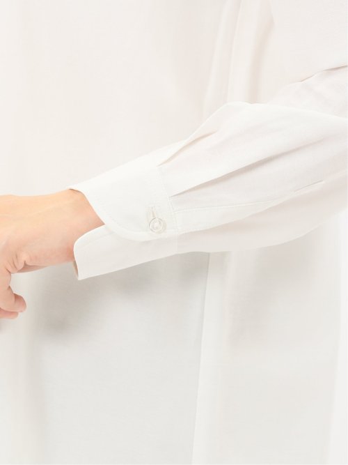 レーヨン混 レギュラーカラー 比翼長袖ブラウス