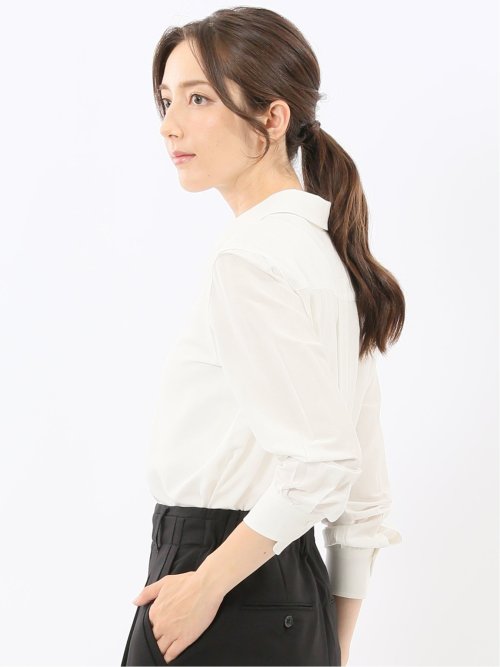 レーヨン混 レギュラーカラー 比翼長袖ブラウス