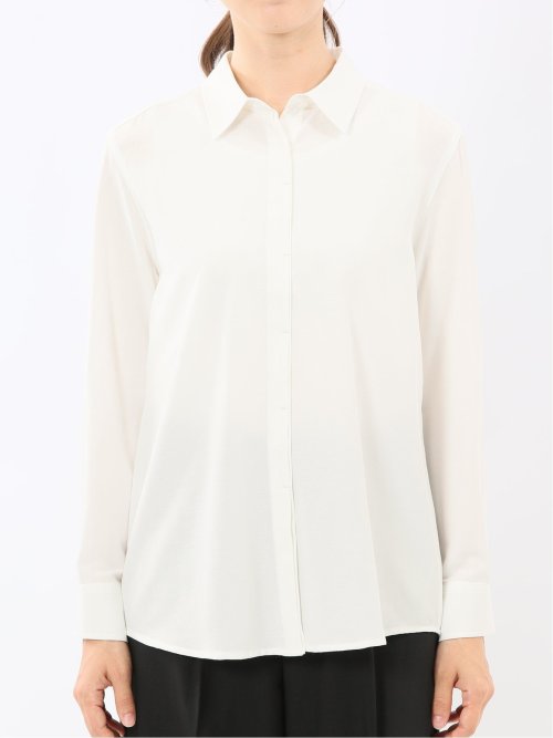 レーヨン混 レギュラーカラー 比翼長袖ブラウス