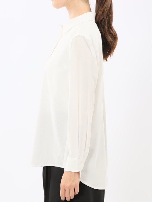 レーヨン混 レギュラーカラー 比翼長袖ブラウス