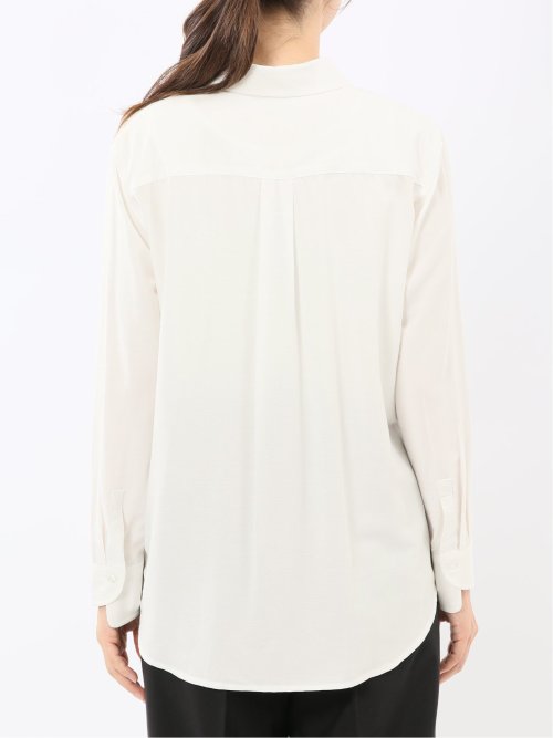 レーヨン混 レギュラーカラー 比翼長袖ブラウス