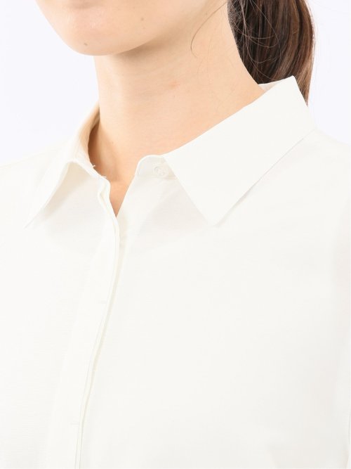 レーヨン混 レギュラーカラー 比翼長袖ブラウス