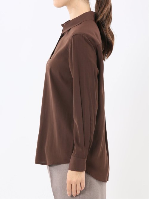 レーヨン混 レギュラーカラー 比翼長袖ブラウス