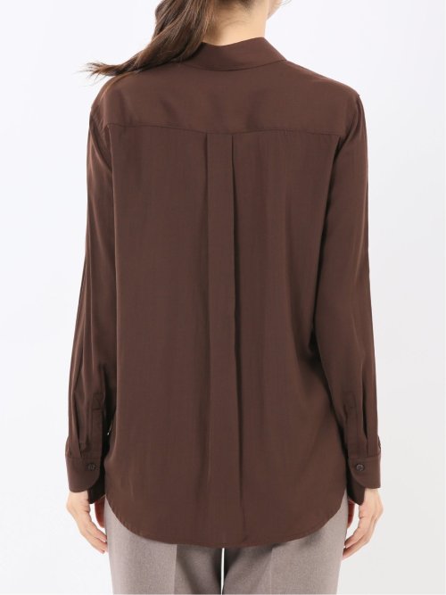 レーヨン混 レギュラーカラー 比翼長袖ブラウス