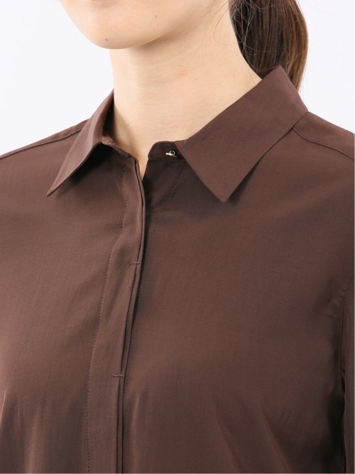 レーヨン混 レギュラーカラー 比翼長袖ブラウス