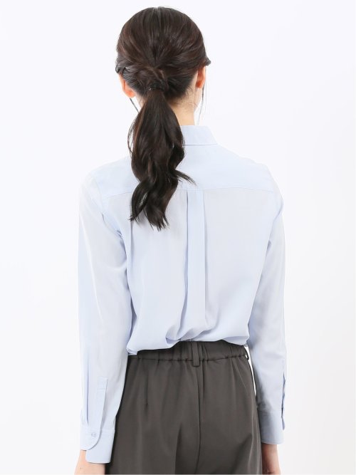 レーヨン混 レギュラーカラー 比翼長袖ブラウス