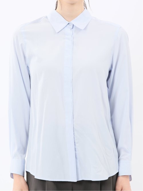 レーヨン混 レギュラーカラー 比翼長袖ブラウス