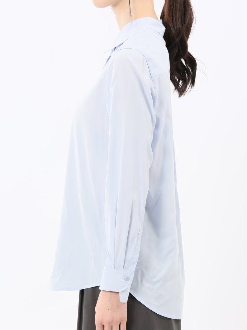 レーヨン混 レギュラーカラー 比翼長袖ブラウス