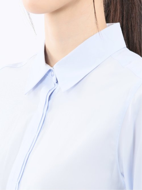 レーヨン混 レギュラーカラー 比翼長袖ブラウス