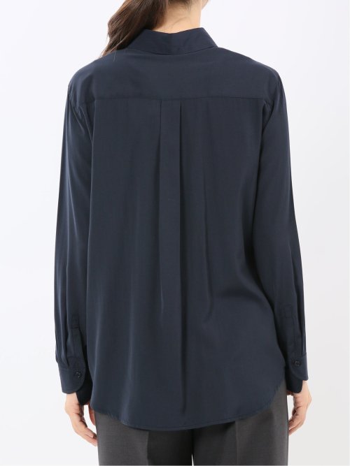 レーヨン混 レギュラーカラー 比翼長袖ブラウス