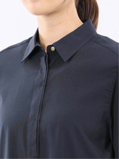 レーヨン混 レギュラーカラー 比翼長袖ブラウス