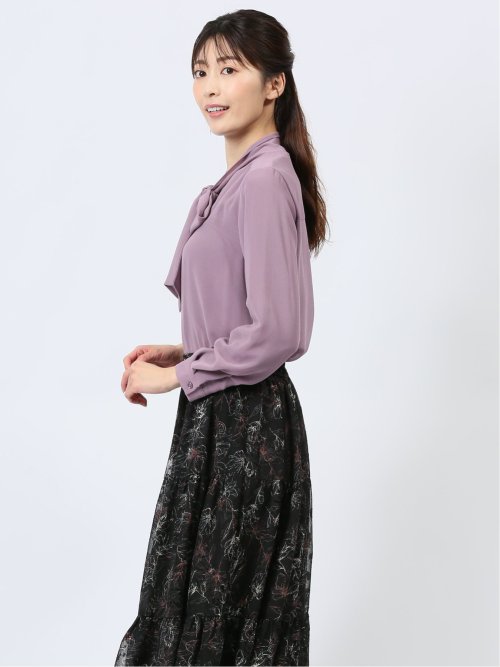 裏起毛ボウタイ 長袖プルオーバーブラウス