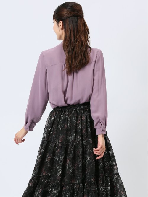 裏起毛ボウタイ 長袖プルオーバーブラウス