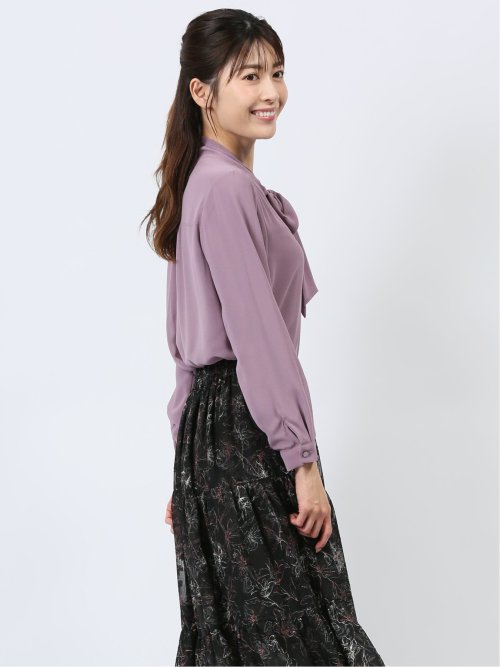 裏起毛ボウタイ 長袖プルオーバーブラウス