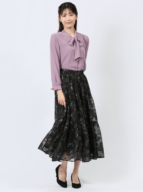 裏起毛ボウタイ 長袖プルオーバーブラウス