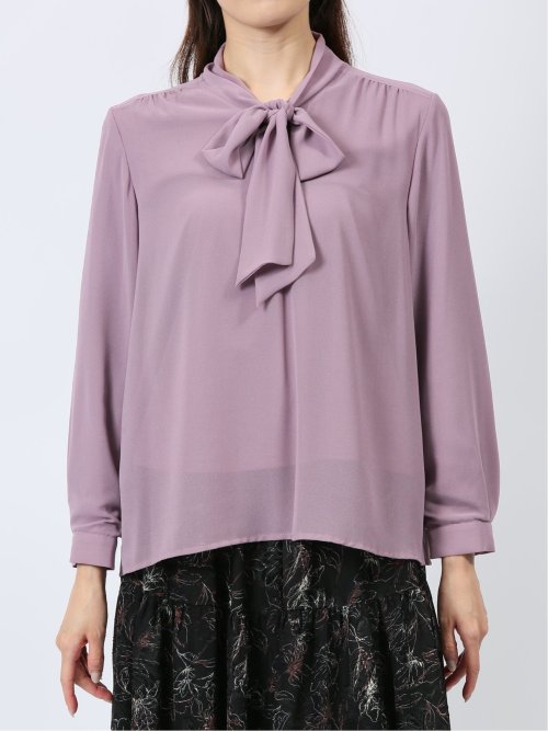 裏起毛ボウタイ 長袖プルオーバーブラウス