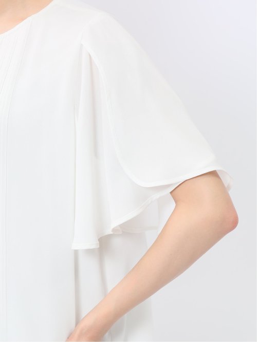 消しプリーツ 半袖プルオーバーブラウス