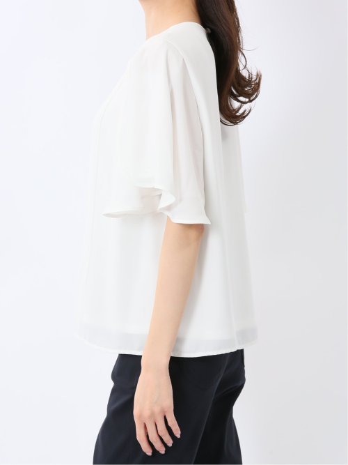 消しプリーツ 半袖プルオーバーブラウス