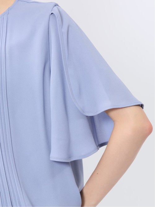 消しプリーツ 半袖プルオーバーブラウス