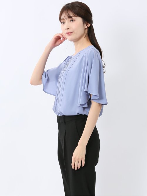 消しプリーツ 半袖プルオーバーブラウス