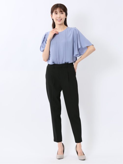 消しプリーツ 半袖プルオーバーブラウス