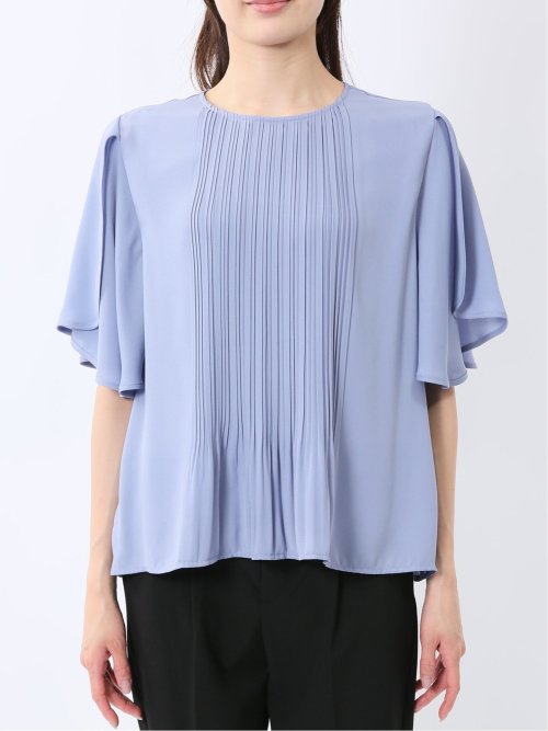 消しプリーツ 半袖プルオーバーブラウス