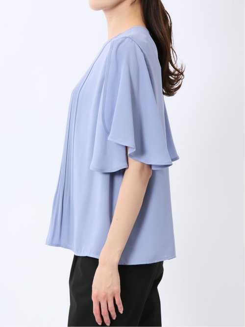 消しプリーツ 半袖プルオーバーブラウス