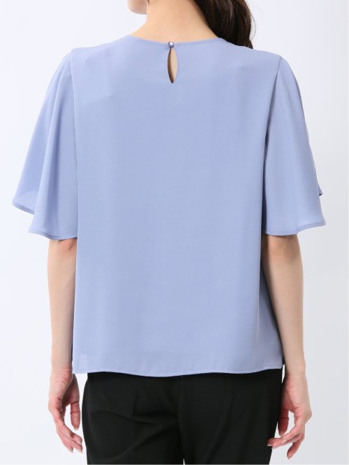 消しプリーツ 半袖プルオーバーブラウス