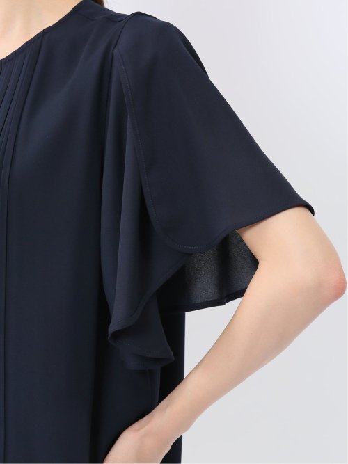 消しプリーツ 半袖プルオーバーブラウス