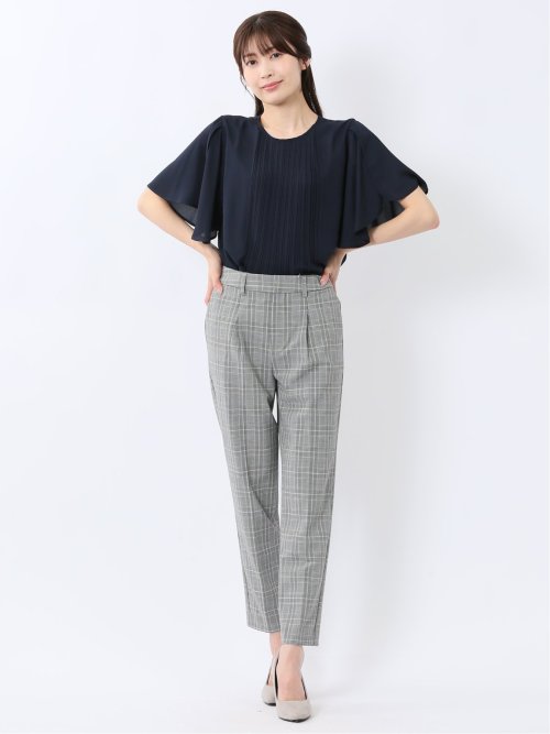 消しプリーツ 半袖プルオーバーブラウス