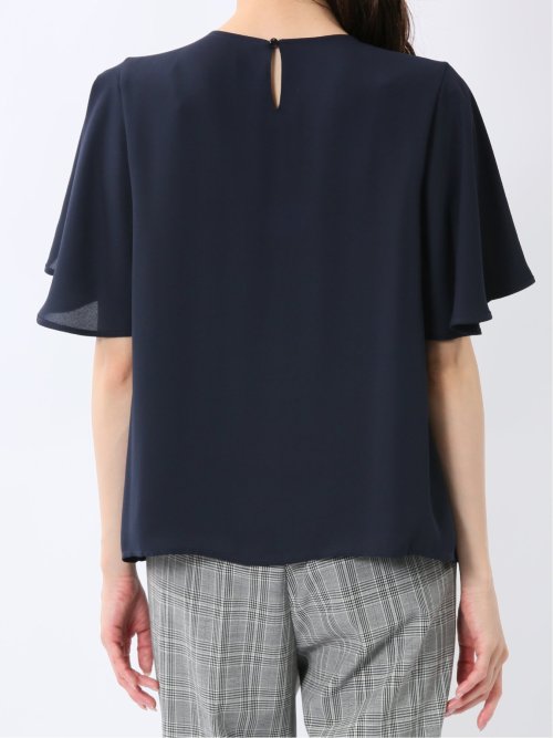 消しプリーツ 半袖プルオーバーブラウス