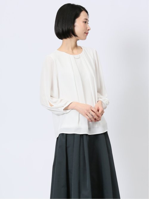 ネックレス付き 8分袖プルオーバーブラウス