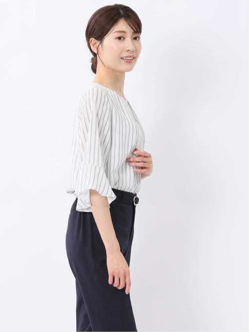 ネックレス付き 7分袖プルオーバーブラウス