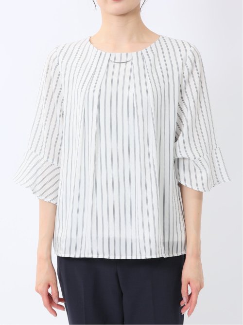 ネックレス付き 7分袖プルオーバーブラウス