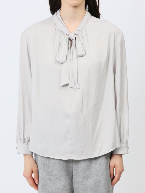 ビンテージサテン リボンタイ 長袖プルオーバーブラウス