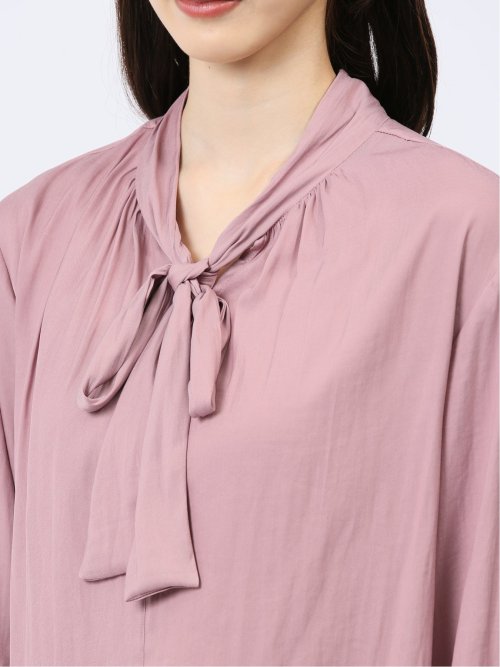 ビンテージサテン リボンタイ 長袖プルオーバーブラウス