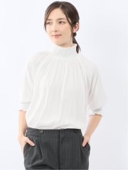 ビンテージサテン シャーリング ハイネック プルオーバー ブラウス