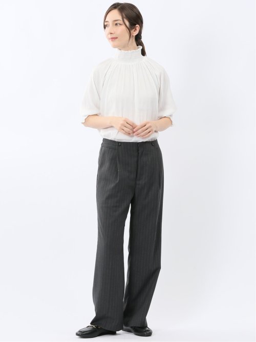 ビンテージサテン シャーリング ハイネック プルオーバー ブラウス