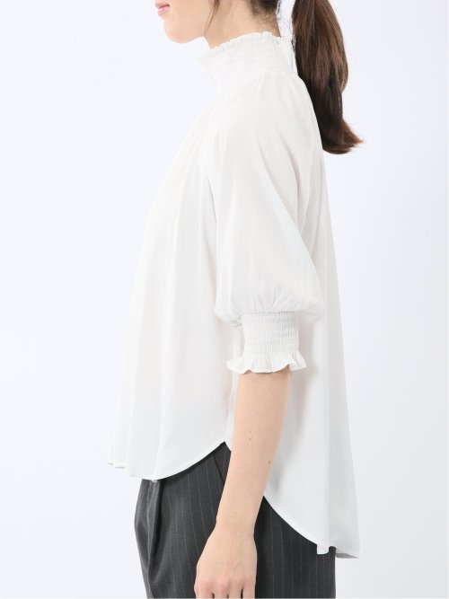 ビンテージサテン シャーリング ハイネック プルオーバー ブラウス