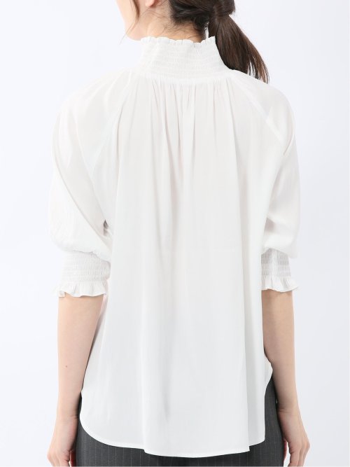 ビンテージサテン シャーリング ハイネック プルオーバー ブラウス