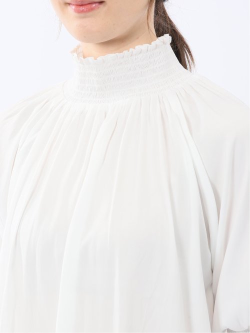 ビンテージサテン シャーリング ハイネック プルオーバー ブラウス