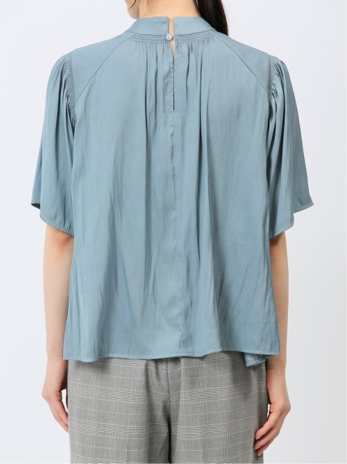 ビンテージサテン ハイネック 半袖プルオーバーブラウス