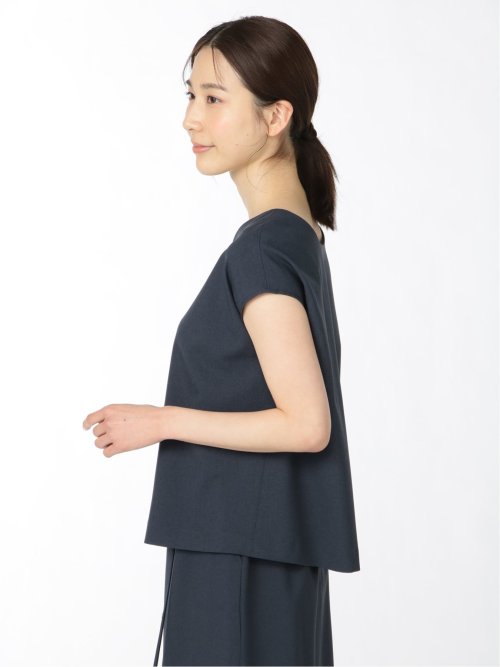 綿麻ライク プルオーバーブラウス 紺(セットアップ可能)