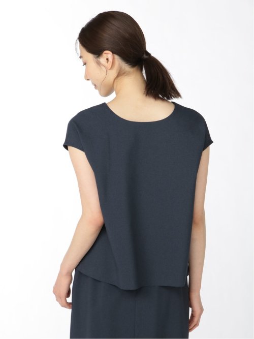 綿麻ライク プルオーバーブラウス 紺(セットアップ可能)