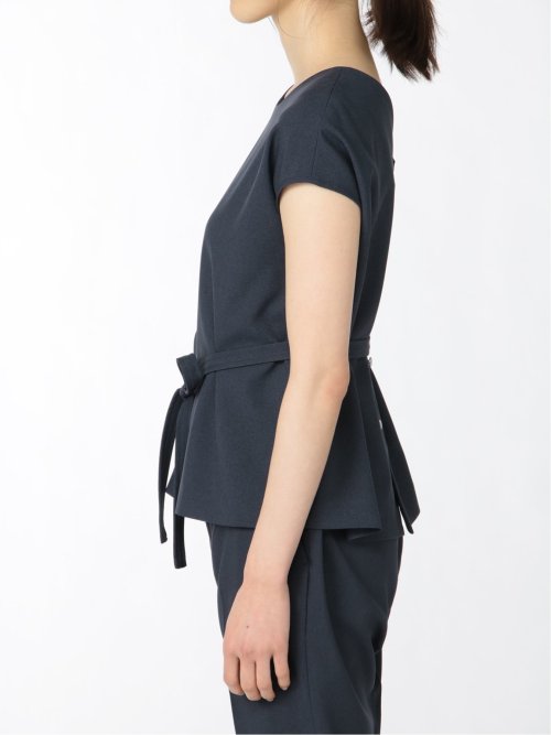 綿麻ライク プルオーバーブラウス 紺(セットアップ可能)