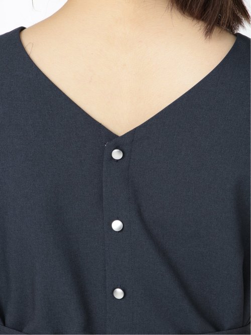 綿麻ライク プルオーバーブラウス 紺(セットアップ可能)
