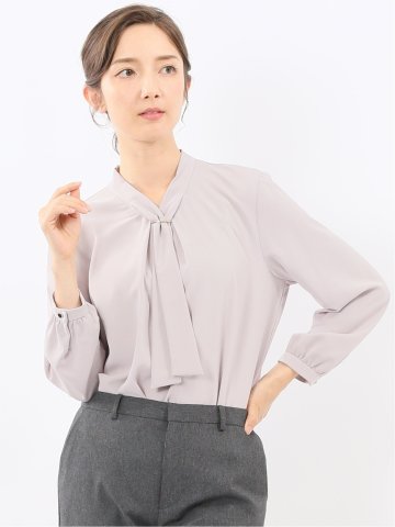ボウタイ 長袖プルオーバーブラウス