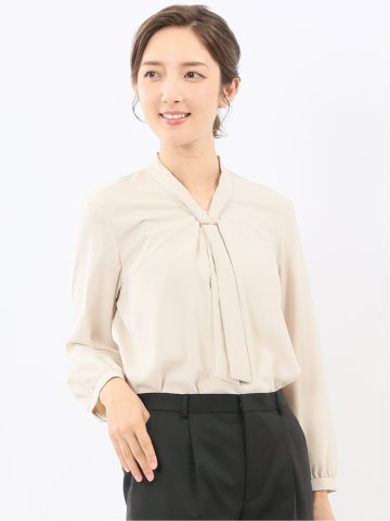 ボウタイ 長袖プルオーバーブラウス