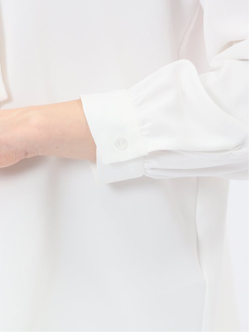 ストレッチ 配色ボウタイ 長袖ブラウス